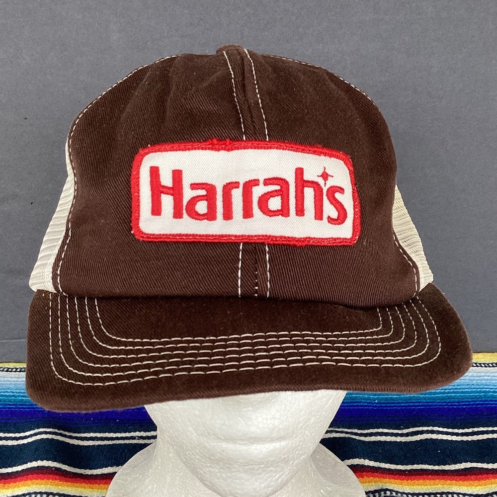 Vintage K-Brand Harrahs Patch Trucker Hat Made in USA